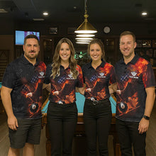 Load image into Gallery viewer, Flaming US Flag Eagle 8 Ball Billiard Shirt For Men Custom Patriotic Pool Jersey Polo &amp; 1/4 Zip TDM6411