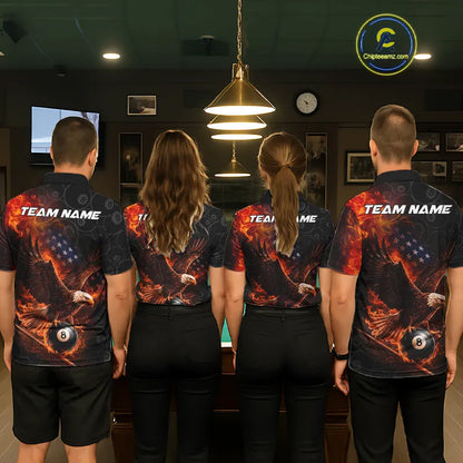 Flaming US Flag Eagle 8 Ball Billiard Shirt For Women Custom Patriotic Pool Jersey Polo & 1/4 Zip TDM6411