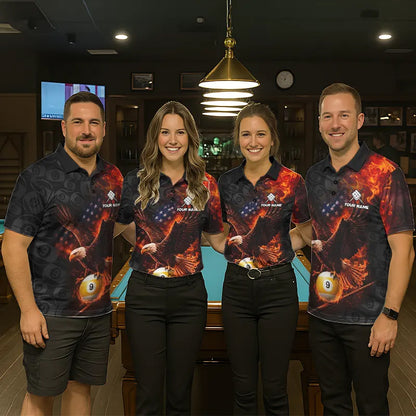 Flaming US Flag Eagle 9 Ball Billiard Shirt For Women Custom Patriotic Pool Jersey Polo & 1/4 Zip TDM6412