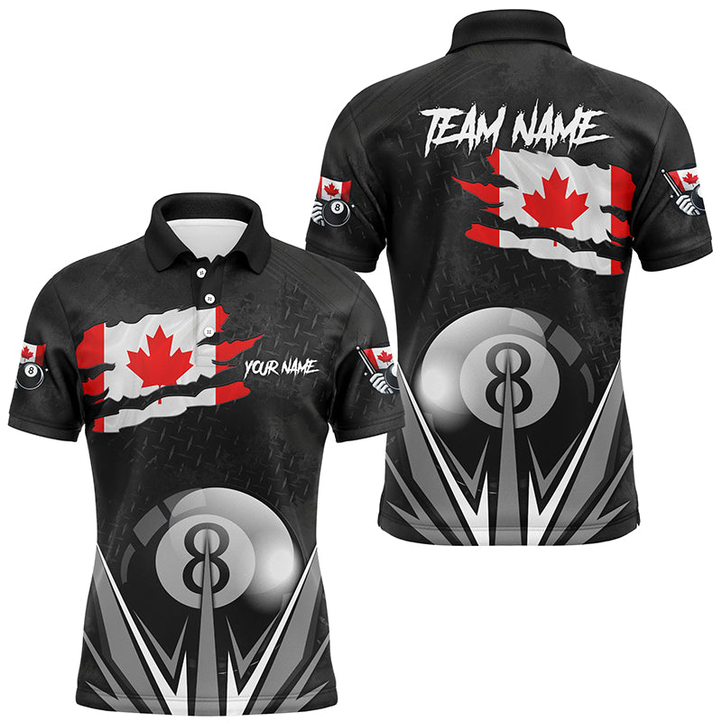 Canadian Flag 8 Ball Pool Custom Black Billiard Jerseys For Men, Patriotic Canada Billiard Shirts TDM1906