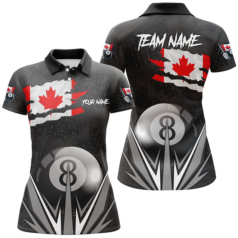 Canadian Flag 8 Ball Pool Custom Black Billiard Jerseys For Women, Patriotic Canada Billiard Shirts TDM1906