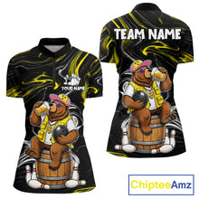 Load image into Gallery viewer, Funny beer bear quarter zip bowling shirt for women.
