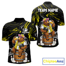 Load image into Gallery viewer, Funny beer bear quarter zip bowling shirt for men, custom bowling team jersey and tournament apparel.