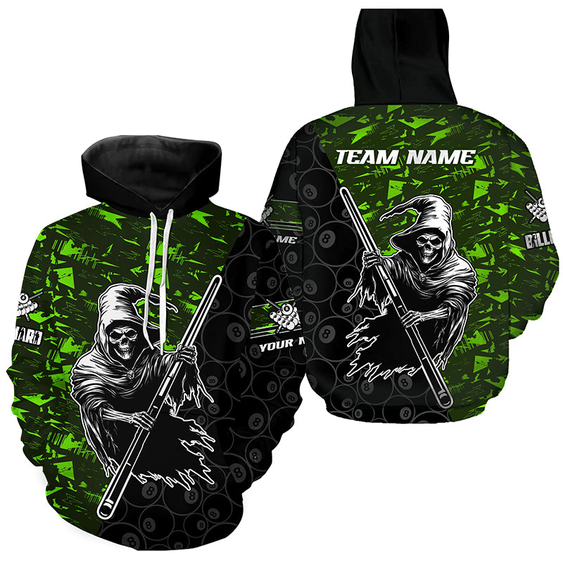 Personalized Green Abstract Grim Reaper 8 Ball Hoodie For Pooler, 3D Billiard Hoodie Team Jerseys TDM2606