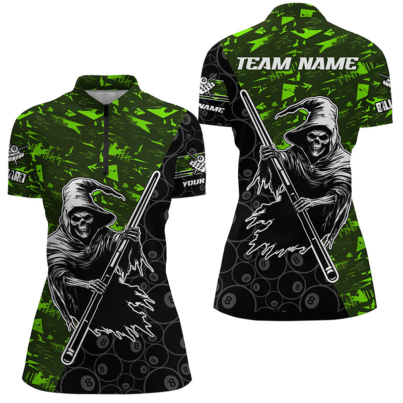 Personalized Green Abstract Grim Reaper Women Billiard Shirts, Halloween  Billiard Jerseys TDM2606