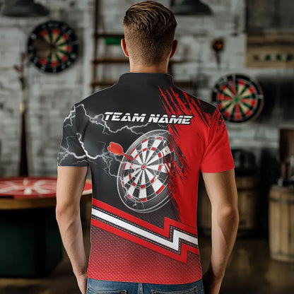 Red Black Dart Shirts With Pocket For Men Custom Lightning Dart Jerseys TDM3498