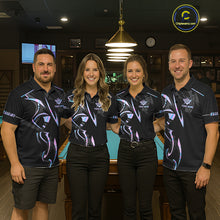 Load image into Gallery viewer, Custom Holographic 8 Ball Crown Billiard Shirts For Men, Pool Team Jersey Polo &amp; 1/4 Zip |Black TDM6191
