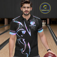 Load image into Gallery viewer, Custom Holographic Crown Bowling Ball Polo &amp; Quarter Zip Shirt For Men, Bowling Team Jersey |Black TDM6196