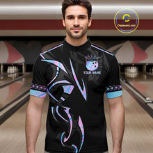 Load image into Gallery viewer, Custom Holographic Crown Bowling Ball Polo &amp; Quarter Zip Shirt For Men, Bowling Team Jersey |Black TDM6196