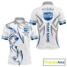 Load image into Gallery viewer, Custom Blue Bowling Ball Crown Bowling Shirt For Men, Bowling Team Jersey Polo &amp; 1/4 Zip |White TDM6198