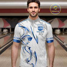 Load image into Gallery viewer, Custom Blue Bowling Ball Crown Bowling Shirt For Men, Bowling Team Jersey Polo &amp; 1/4 Zip |White TDM6198