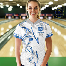 Load image into Gallery viewer, Custom Blue Bowling Ball Crown Bowling Shirt For Women, Bowling Team Jersey Polo &amp; 1/4 Zip |White TDM6198
