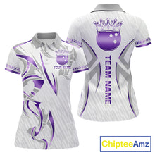Load image into Gallery viewer, Custom Purple Bowling Ball Crown Bowling Shirt For Women, Bowling Team Jersey Polo &amp; 1/4 Zip |White TDM6199