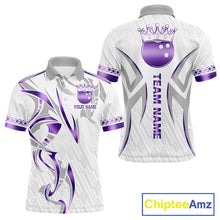 Load image into Gallery viewer, Custom Purple Bowling Ball Crown Bowling Shirt For Men, Bowling Team Jersey Polo &amp; 1/4 Zip |White TDM6199