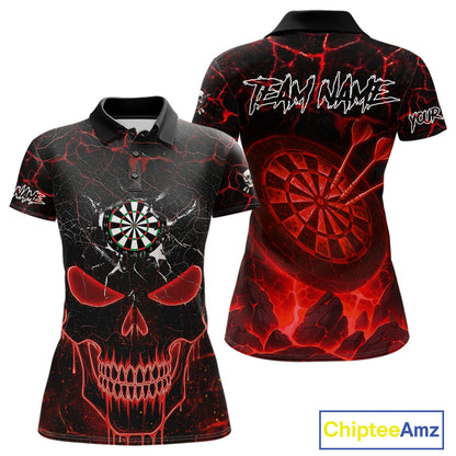 Personalized Skull Cracks Pattern Red Darts Shirt For Women Custom Dart League Jersey Polo & 1/4 Zip TDM5104