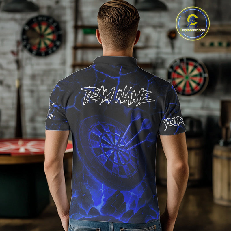 Personalized Skull Cracks Pattern Blue Darts Shirt For Men, Darts League Jersey Polo & 1/4 Zip TDM5105
