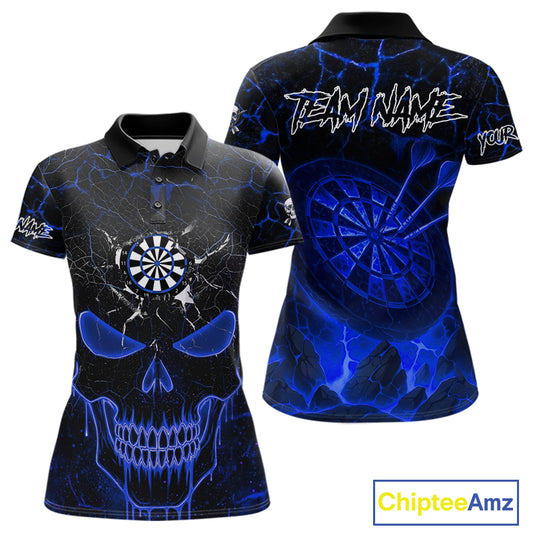 Personalized Skull Cracks Pattern Blue Darts Shirt For Women, Darts League Jersey Polo & 1/4 Zip TDM5105