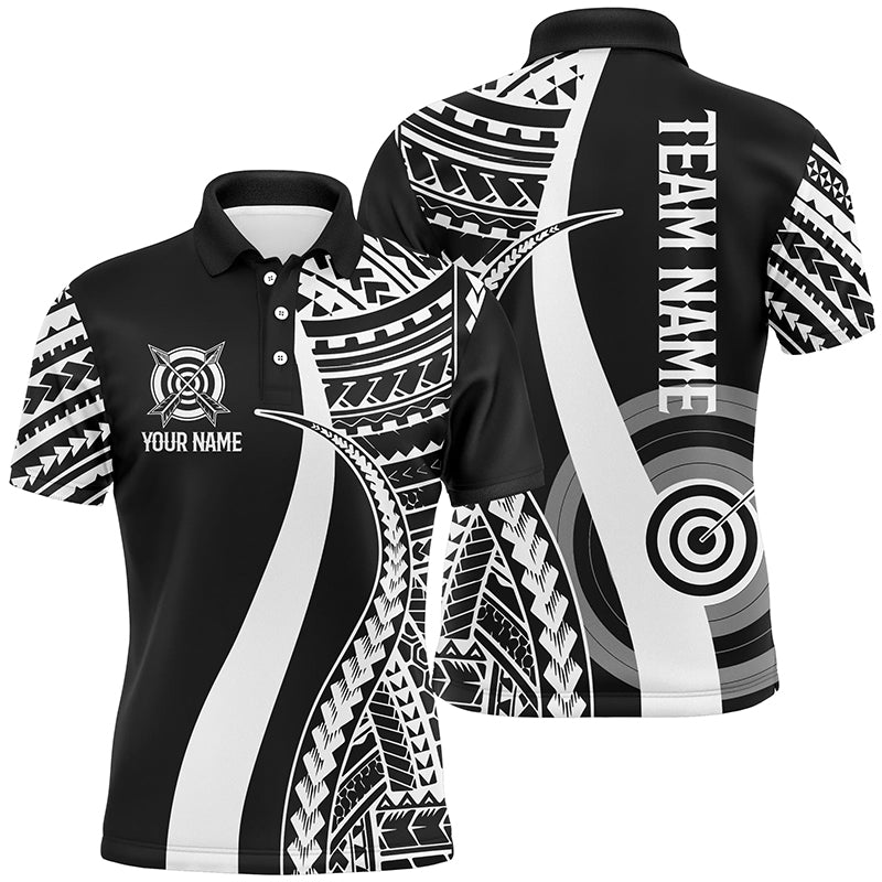 Custom Black White Tribal Pattern Archery Polo Shirts For Men, Archery Game Shirts For Team TDM0647