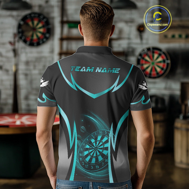 Turquoise Dartboard Lightning Darts Polo & 1/4 Zip Custom Darts Shirt For Men, Darts Team Jersey TDM5333