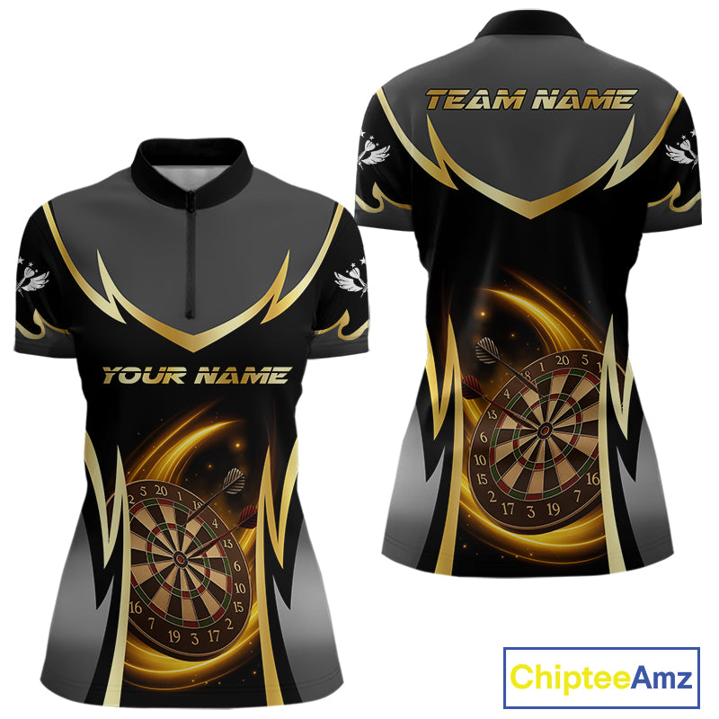 Gold Dartboard Lightning Darts Polo & 1/4 Zip Custom Darts Shirt For Women, Darts Team Jersey TDM5334