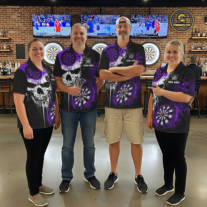 Personalized Purple Grunge Skull Darts Shirt For Women Custom Darts Jersey Team Polo & 1/4 Zip TDM6431