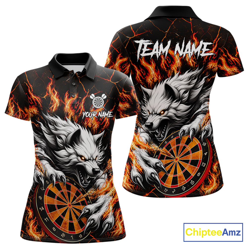 Custom Orange Dartboard Wolf Darts Shirt For Women, Fire Darts Team Jersey Polo & Quarter Zip TDM6433