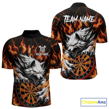 Custom Orange Dartboard Wolf Darts Shirt For Men, Fire Darts Team Jersey Polo & Quarter Zip TDM6433