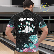 Load image into Gallery viewer, Funny Pink And Turquoise Diamonds Bowling Shirt For Men, Custom Bowling Team Jersey Polo &amp; 1/4 Zip TDM6627