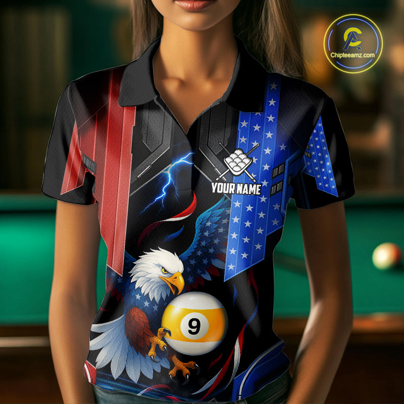 American Flag Eagle 9 Ball Billiard Polo & 1/4 Zip For Women Custom Billiard Jersey, Pool Team Shirt TDM5113