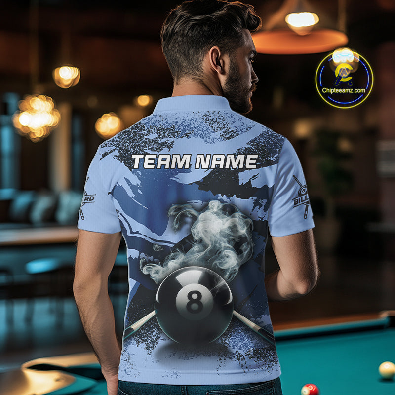 8 Ball Pool Smoke Custom Blue Camo Men Quarter-Zip Shirts, Billiard Snooker Outfits TDM1014