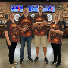 Load image into Gallery viewer, Personalized Fire Flaming Dartboard Beer Darts Polo &amp; 1/4 Zip For Men Custom Darts Team Jersey TDM5827