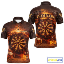 Load image into Gallery viewer, Personalized Fire Flaming Dartboard Beer Darts Polo &amp; 1/4 Zip For Men Custom Darts Team Jersey TDM5827