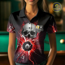 Load image into Gallery viewer, Red 8 Ball &amp; 9 Ball Skull Billiard Shirt For Women Custom Glass Break Pool Team Jersey Polo, 1/4 Zip TDM5973