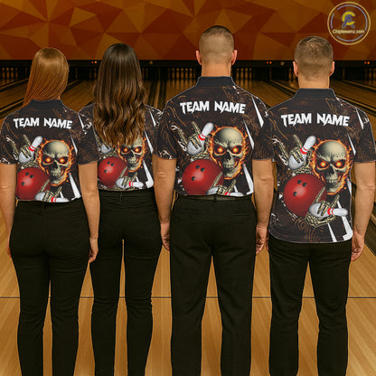 Personalized Skull Bowling Jersey For Men Custom Bowling Team Shirt Polo & Quarter Zip | Orange TDM6205