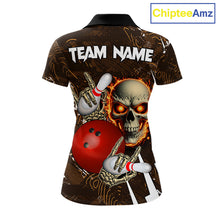 Load image into Gallery viewer, Personalized Skull Bowling Jersey For Women Custom Bowling Team Shirt Polo &amp; Quarter Zip | Orange TDM6205