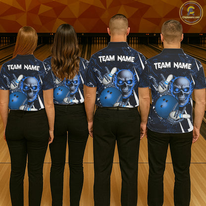Personalized Skull Bowling Jersey For Men Custom Bowling Team Shirt Polo & Quarter Zip | Blue TDM6206