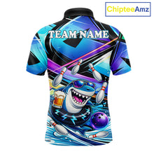Load image into Gallery viewer, Blue Funny Shark Graffiti Bowling Shirts For Men, Best Bowling Team Jersey Polo &amp; Quarter Zip TDM6209