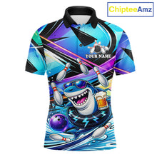 Load image into Gallery viewer, Blue Funny Shark Graffiti Bowling Shirts For Men, Best Bowling Team Jersey Polo &amp; Quarter Zip TDM6209