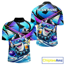 Load image into Gallery viewer, Blue Funny Shark Graffiti Bowling Shirts For Men, Best Bowling Team Jersey Polo &amp; Quarter Zip TDM6209