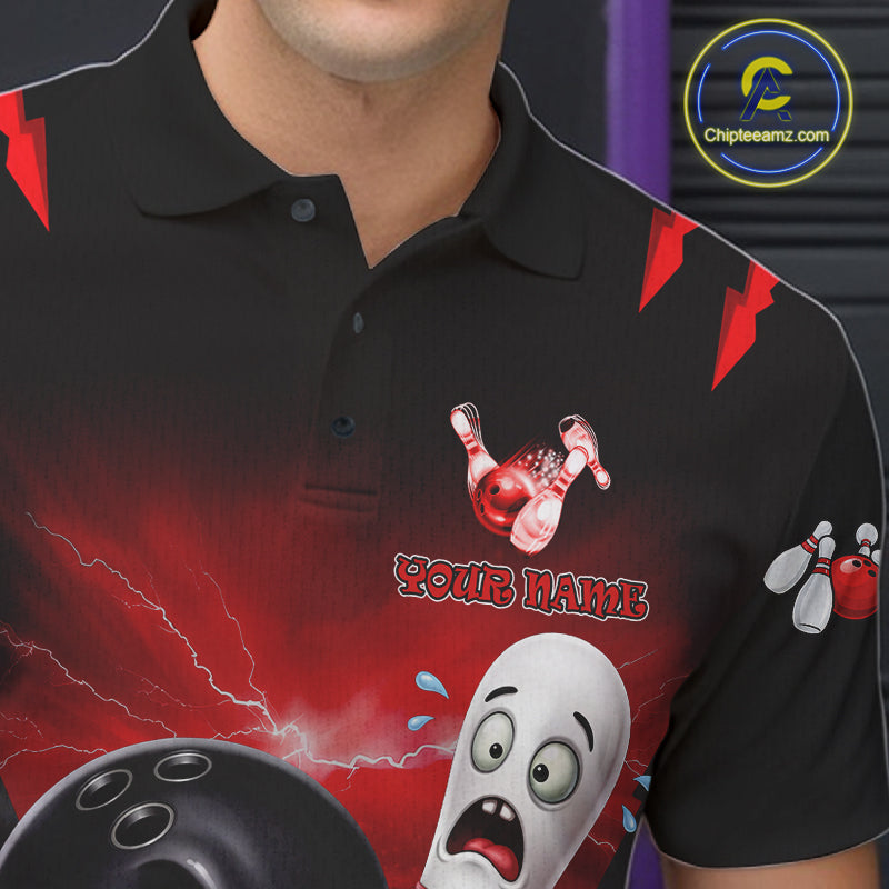 Funny Bowling Ball Custom Black And Red Bowling Shirt For Men, Bowling Team Jersey Polo & 1/4 Zip TDM6210