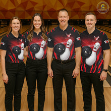 Load image into Gallery viewer, Funny Bowling Ball Custom Black And Red Bowling Shirt For Men, Bowling Team Jersey Polo &amp; 1/4 Zip TDM6210