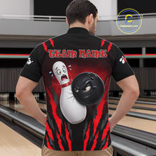 Load image into Gallery viewer, Funny Bowling Ball Custom Black And Red Bowling Shirt For Men, Bowling Team Jersey Polo &amp; 1/4 Zip TDM6210