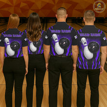 Load image into Gallery viewer, Funny Bowling Ball Custom Black And Purple Men’s Bowling Shirt, Bowling Team Jersey Polo &amp; 1/4 Zip TDM6212