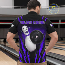 Load image into Gallery viewer, Funny Bowling Ball Custom Black And Purple Men’s Bowling Shirt, Bowling Team Jersey Polo &amp; 1/4 Zip TDM6212