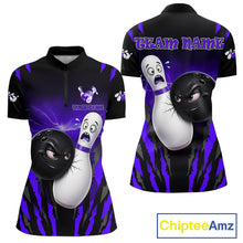 Load image into Gallery viewer, Funny Bowling Ball Custom Black And Purple Women's Bowling Shirt, Bowling Team Jersey Polo &amp; 1/4 Zip TDM6212