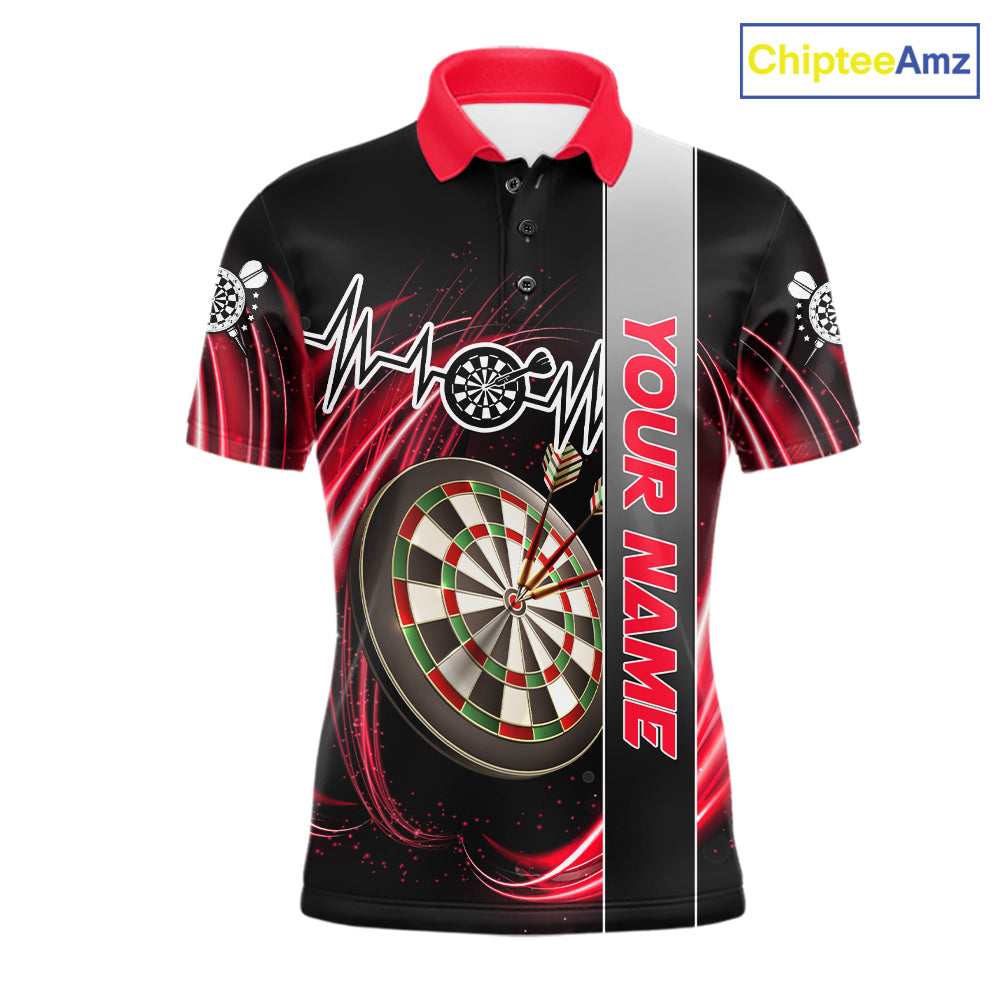 Personalized Red Swirl Heartbeat Darts Shirt For Men Custom Darts Jersey Team Polo & 1/4 Zip TDM6213