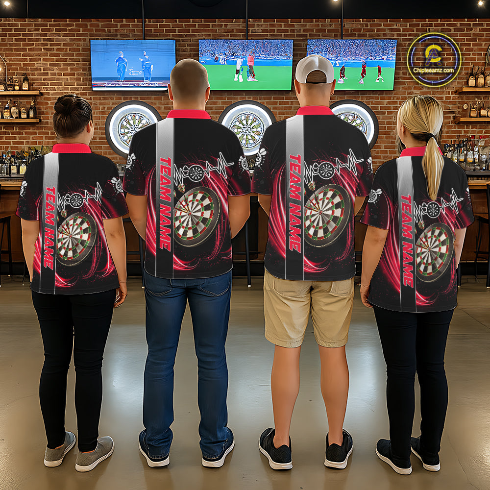 Personalized Red Swirl Heartbeat Darts Shirt For Men Custom Darts Jersey Team Polo & 1/4 Zip TDM6213