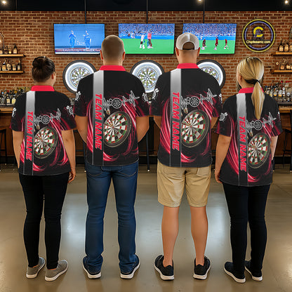 Personalized Red Swirl Heartbeat Darts Shirt For Men Custom Darts Jersey Team Polo & 1/4 Zip TDM6213