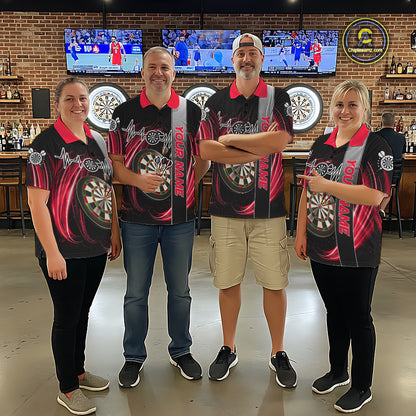 Personalized Red Swirl Heartbeat Darts Shirt For Men Custom Darts Jersey Team Polo & 1/4 Zip TDM6213