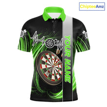 Load image into Gallery viewer, Personalized Green Swirl Heartbeat Darts Shirt For Men Custom Darts Jersey Team Polo &amp; 1/4 Zip TDM6214